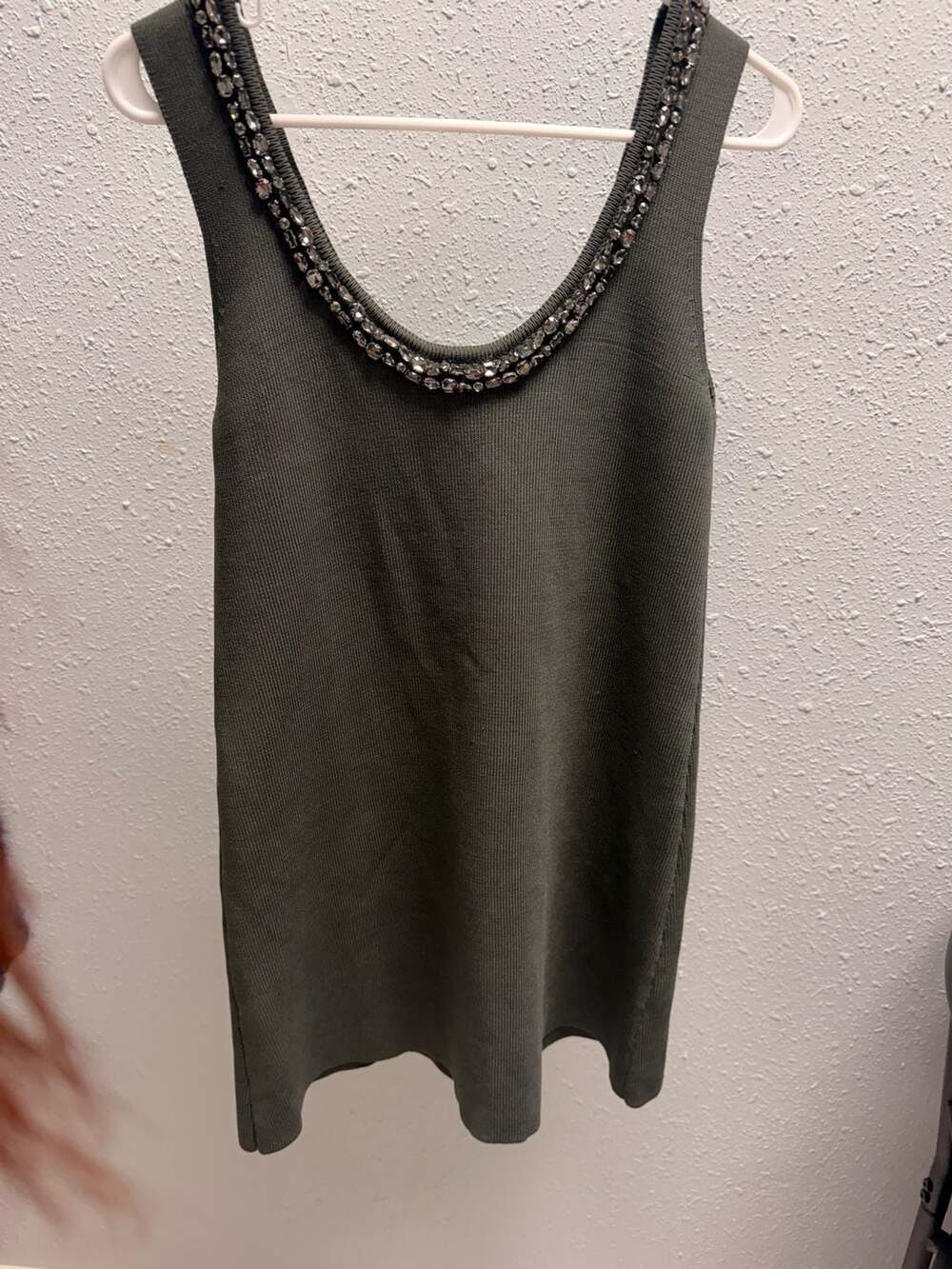 Zara Jewel Ribbed Knit Mini Dress with Rhinestone Embellished Neckline - Picture 2 of 3